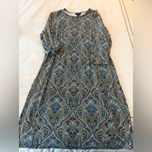 J. Jill Blue and Black Paisley Long Sleeve Dress